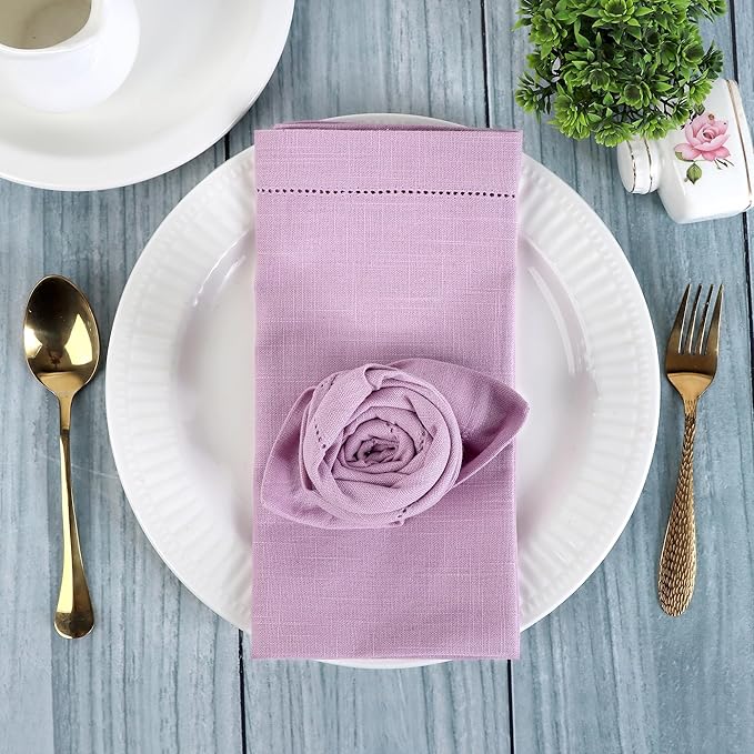FINGERCRAFT Cloth Napkin Hemstitched 20x20 Inch Generous Picot Hem, Mitred Corner, Everyday Use Premium Quality High GSM and Good Absorbency Set of 12 Easter Color Lavender