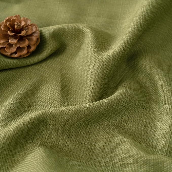LAMIT Natural Faux Linen Curtains for Bedroom, Light Filtering Panels, Grommet Privacy Protected Linen Curtains for Small Window/Kids' Room, 2 Panels (52 x 102 Inch, Moss Green)