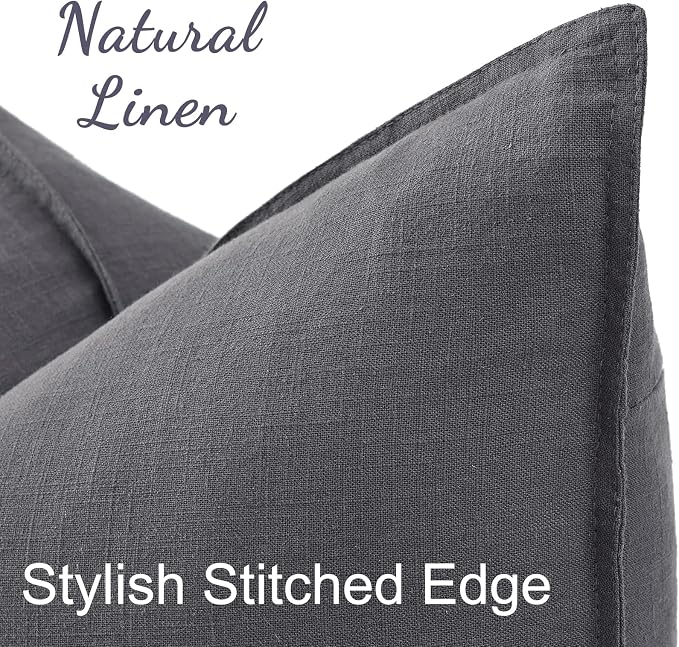decorUhome Summer Decorative Linen Euro Sham Throw Pillow Covers 26x26 Inch Set of 2 Dark Grey Pillow Covers with Flange Edges Soft Farmhouse Boho Accent Pillow Cases for Couch Bed Living Room