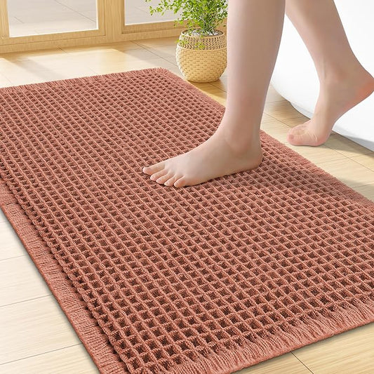 Smiry Waffle Bath Mat 24x17, Extra Soft Absorbent Bathroom Rugs, Non Slip Machine Washable Quick Dry Bath Rugs for Bathroom Floor, Tub, Shower, Home Decor Accessories, Orange