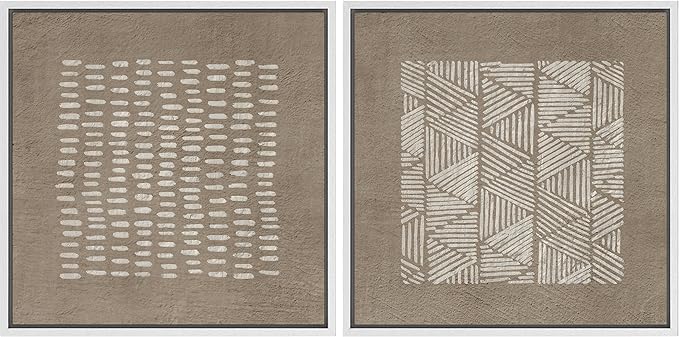 SIGNFORD Framed Canvas Print Wall Art Set Minimalist Line Patterns on Textured Background Modern Art Nordic Relax/Calm for Living Room, Bedroom, Office - 24"x24"x2 White