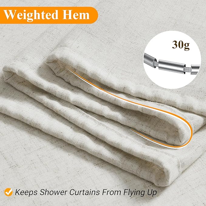 Neutral 78 Inch Extra Long Linen Shower Curtains for Bathroom Neutral Vintage Country Style Rustic Boho Farmhouse Water Repellent Decor Bath Drapes with Hooks 72x78