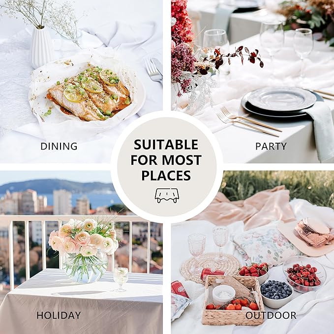 Linen World Ruffle Linen Tablecloth,100% French Linen Natural Tablecloth 132" x 90" Inch,Washable Rectangular Tablecloth for Dining,Outdoor,Weddings and Restaurants,Decorative Thanksgiving Christmas