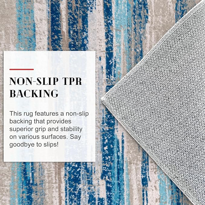 Lansny Modern Abstract Runners for Hallways 3x14, Washable Runner Rug Non-Slip Indoor Soft Long Hallway Runner Rug, Thin Print Faux Wool Floor Carpet for Hall Entryway Kitchen, Blue