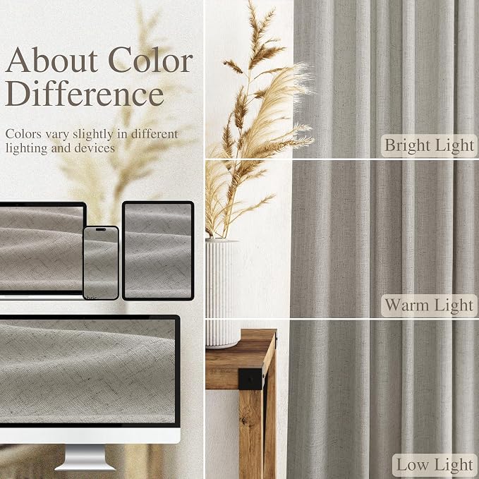 Nanspring Silver Grey Linen Curtains 90 Inch 2 Panels for Bedroom/Living Room Rod Pocket Back Tab Pleated Window Curtain Drapes Neutral Rustic Farmhouse Decor Dining Room Curtain 90 Inches Long