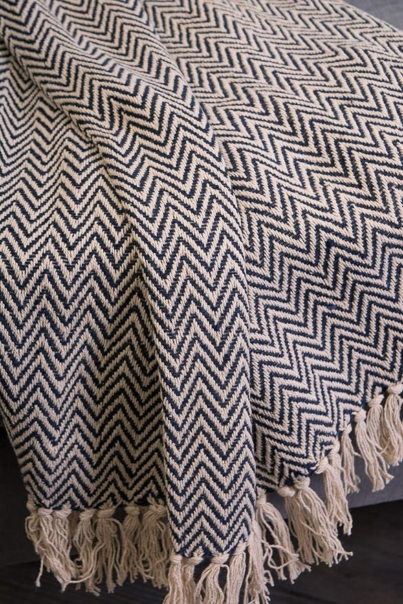 DII Chevron Throw Collection Handloomed Cotton, 50x60, Nautical Blue