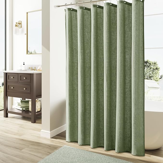 Naturoom Sage Green Shower Curtain 80 inches Long, Linen Rustic Weighted Fabric Shower Curtain Set with Hooks, Bohemian Country Thick Bath Curtains for Bathroom,72x80