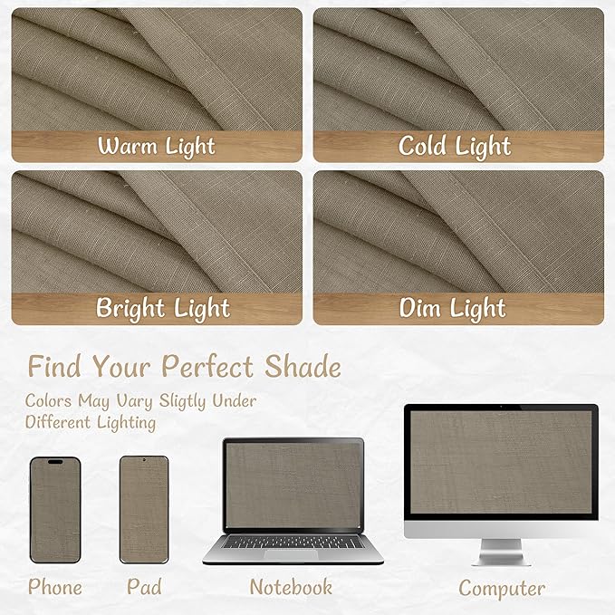 LAMIT Taupe Linen Sheer Curtains 84 inch Length 2 Panels, Light Filtering Semi Sheer Panels Back Tab and Rod Pocket Windpw Drapes for Bedroom/Living Room/Sliding Glass Door, 52 x 84 Inch