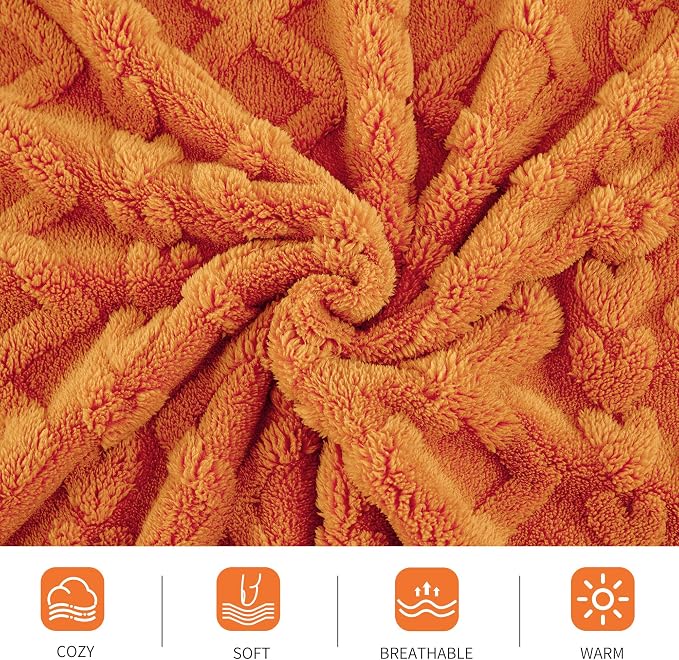 Aganear Blanket Queen Size - Cozy Boho Fall Decor Throw Blanket for Couch, Sofa, Bed, Office, Warm Decorative Present for Birthday, Christmas(90"x90", Burnt Orange)