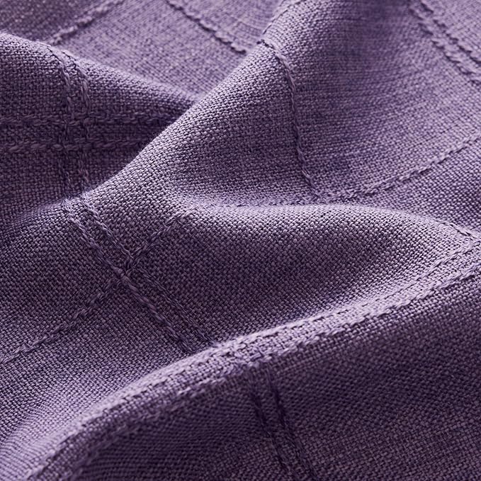 ZeeMart Linen Checked Table Cloth 60x120 Inches (Fit 7ft–8ft, Narrow Fit 9ft Rectangle Table), Farmhouse Style Plaid Embroidered Water Resistant Table Cover, Purple