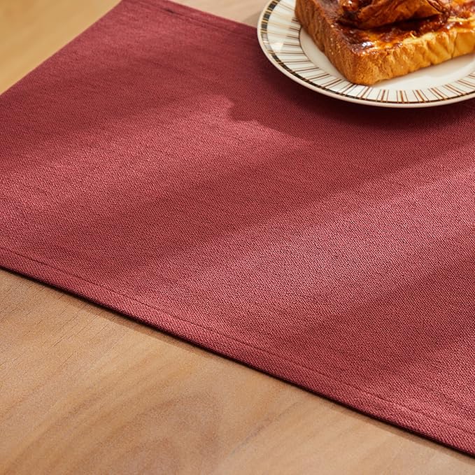 ZeeMart Rustic Cotton Linen Table Runner, 13x48 Inches Burgundy, Farmhouse Style Red Table Runners 48 Inches Long, Washable Kitchen Dining Table Decoration for Home Party Decor