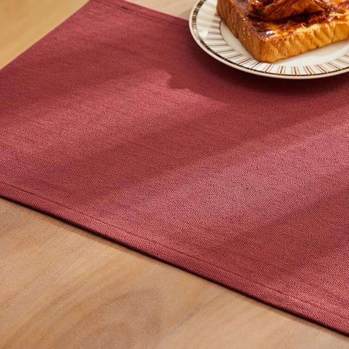 ZeeMart Rustic Cotton Linen Table Runner, 13x90 Inches Burgundy, Farmhouse Style Red Table Runners 90 Inches Long, Washable Kitchen Dining Table Decoration for Home Party Decor