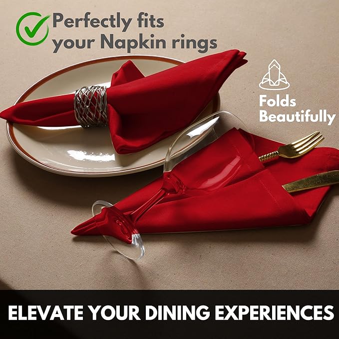 Napkins 100% Cotton Set of 12 Decorative Cloth Napkin Washable Dinner Napkins for Holiday, Dinner, Wedding, Baby Shower & Dining - Red (17"x17")