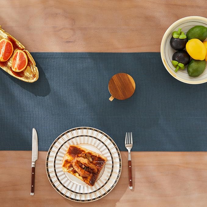 ZeeMart Rustic Cotton Linen Table Runner, 13x36 Inches Navy, Farmhouse Style Navy Blue Table Runners 36 Inches Long, Washable Kitchen Dining Table Decoration for Home Party Decor
