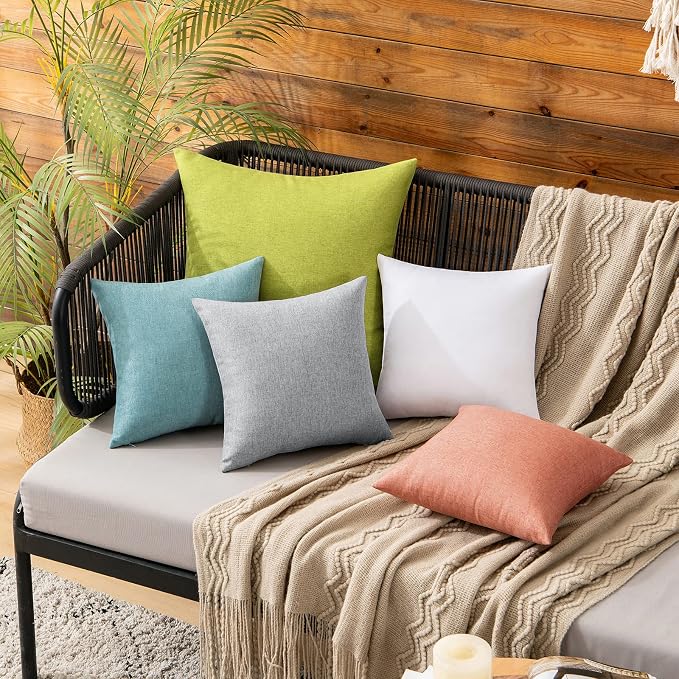 MIULEE Pack of 2 Decorative Outdoor Solid Waterproof Throw Pillow Covers Faux Linen Garden Farmhouse Coastal Cushion Cases for Summer Patio Tent Balcony Couch Sofa 12x12 Inch Turquoise