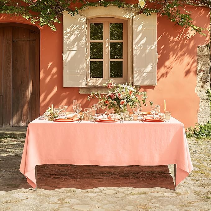 Linen World Linen Tablecloth,100% French Natural Flax Tablecloth 55" x 55" Inch,Washable Square Table Cloth for Dining,Outdoor,Weddings and Restaurants,Decorative Christmas,Peach Pink