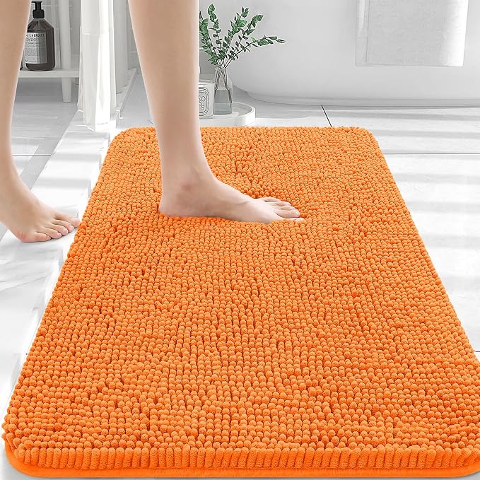 OLANLY Large Bathroom Rugs 50x30, Extra Soft Absorbent Chenille Bath Rugs, Rubber Backing Quick Dry, Machine Washable Bath Mats for Bathroom Floor, Tub and Shower, Home Decor Accessories, Orange