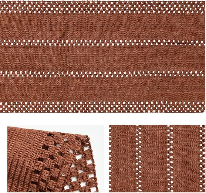 Artoid Mode Caramel Farmhouse Woven Rustic Hollow Table Runner, Seasonal Holiday Hollow Kitchen Dining Table Decoration for Home Party Decor 12x48 Inch