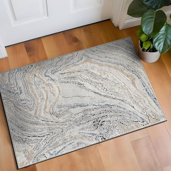 Rugshop Marble Swirl Distressed Gray Area Rug 2' x 3' Modern Indoor Rug for Entryway, Doormat, or Kitchen Easy to Clean, Durable, Kid & Pet Friendly