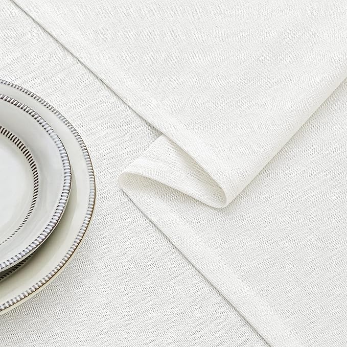 Natural Linen Tablecloth Rectangle 55 x 63 Inch Cream Colored Table Cloth Wrinkle Resistant Heavy Duty Neutral Modern Farmhouse Thick Faux Burlap Textured Table Covers for Dining Holiday Party