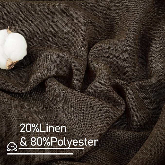 LAMIT Dark Brown Linen Boho Curtains 84 inch Length 2 Panels, Light Filtering Semi Sheer Panels Back Tab and Rod Pocket Neutral Drapes for Bedroom/Living Room, 34 x 84 Inch