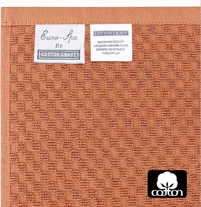 COTTON CRAFT Waffle Weave Wash Cloth - 12 Pack Luxurious Pure Ringspun Cotton Euro Spa Bathroom Face Towel - Absorbent Quick Dry Gym Shower Bath Kitchen Travel - 12x12 inches - Mocha