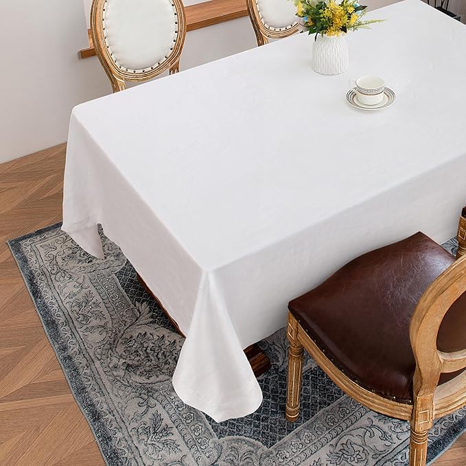 Linen World Linen Tablecloth,100% French Linen White Tablecloth 120" x 60" Inch,Washable Rectangular Tablecloth for Dining,Outdoor,Weddings and Restaurants,Decorative Thanksgiving Christmas