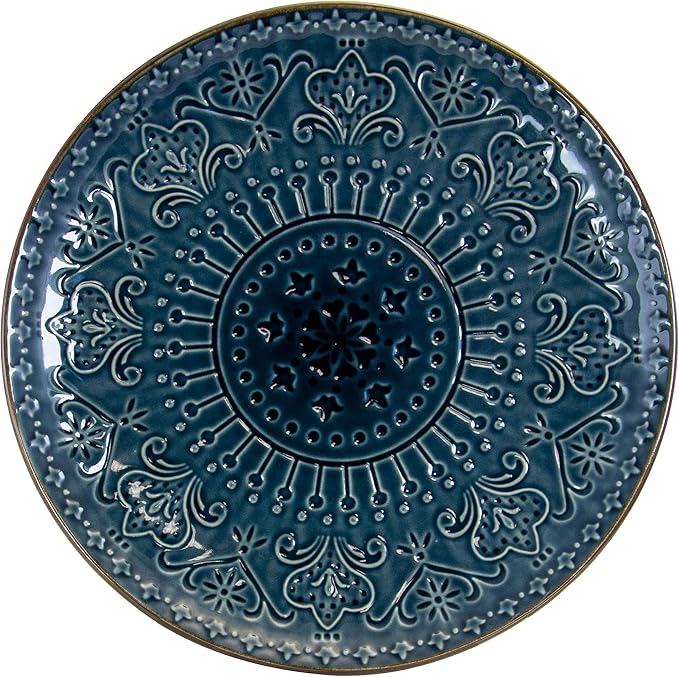 Elama Deepsea Mozaic 16 Piece Round Stoneware Dinnerware Set in Sea Blue