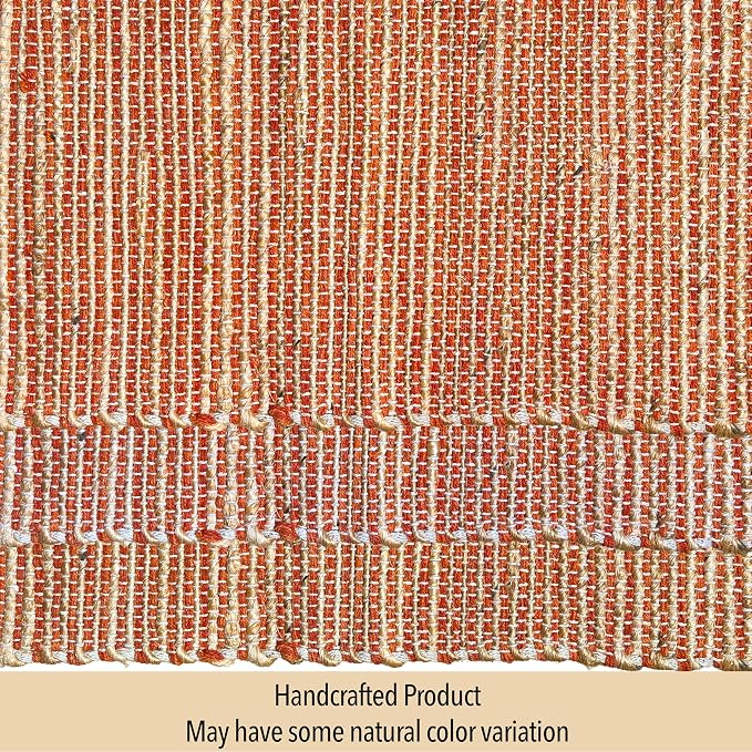 Chardin home Natural Jute Table Runner 13x72 Inch – Vintage Boho Rustic Table Decor – Handwoven Table Runner in Natural Jute and Rust Orange – Farmhouse Dining or Console Table Accent