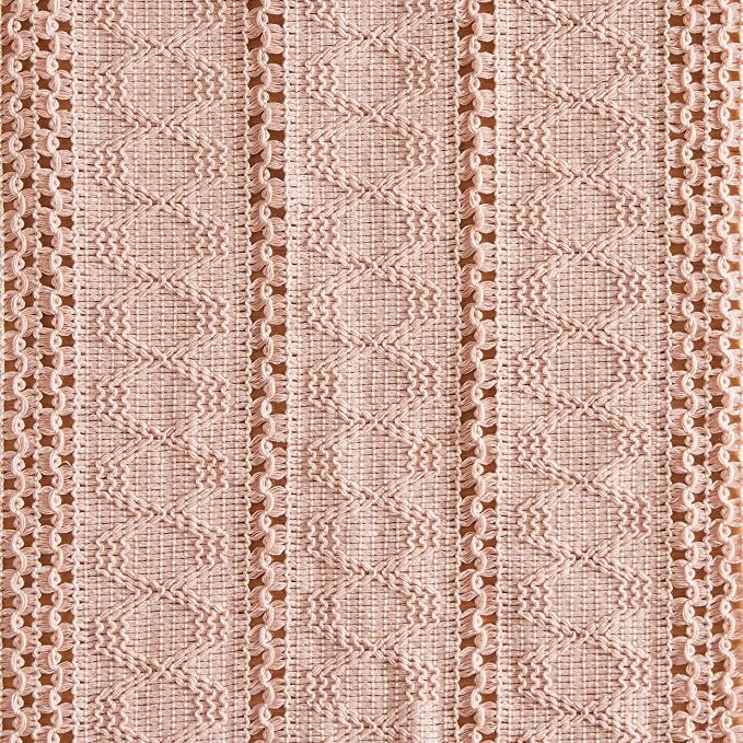 ZeeMart Macrame Style Boho Table Runner, Pink Table Runners 36 Inches Long, Farmhouse Woven Home Decor, 12x36 Inch, Light Pink