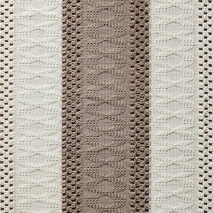 ZeeMart Macrame Style Bicolor Stitching Table Runner, 14 x 108 Inch Cocoa Brown/Ivory, Boho Brown Table Runners 108 Inches Long, Farmhouse Woven Home Decor