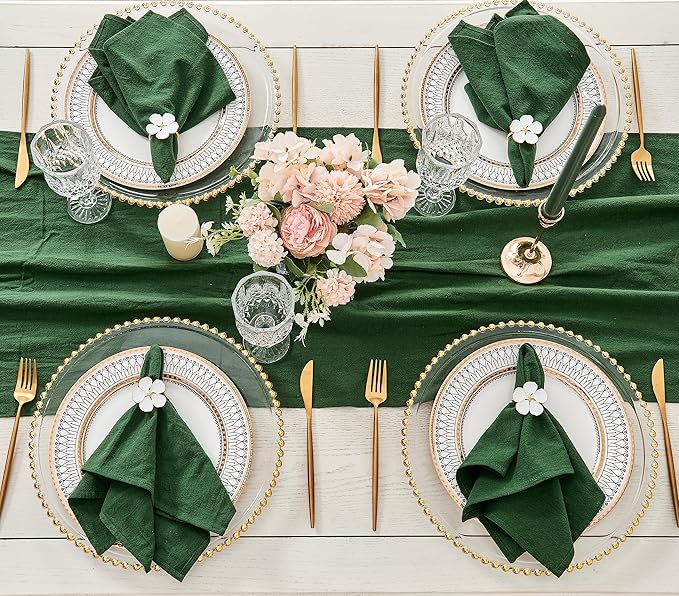 Dinner Cloth Napkins Bulk,100% Natural Soft Fall Cotton Linen Napkins,Washable Napkins with Hemmed Edges for Wedding Decorations Christmas,16”*16”, (Set of 12, Dark Green)
