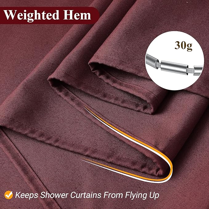 Naturoom Burgundy 48 Inch Shower Curtain - Stall Narrow Half Linen Ultra Thick Fabric Shower Curtain Set with Hooks, Boho Farmhouse Rustic RV Camper Bath Curtains for Bathroom, 48x72