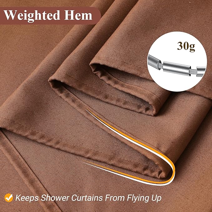 Naturoom Rustic Brown Boho Linen Shower Curtain, Country Farmhouse Bath Decor Shower Curtains Neutral Cloth Weighted Textured Fabric Bath Curtain Liner with Hooks, 72x72