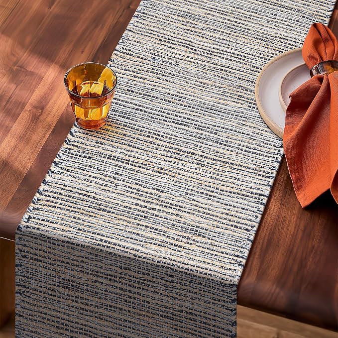 Boho Jute Table Runner for Dining Tables, Rustic Gray Table Runner Farmhouse Style , Cotton and Jute Neutral Colorful Indoor Kitchen Decor, 13 X 72 Inch, - Natural- Grey