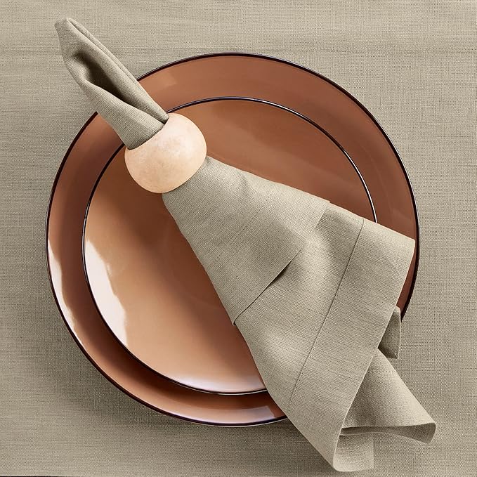 Solino Home Linen Napkins Set of 4-100% Pure Linen Vintage Khaki Dinner Napkins Cloth 20 x 20 Inch for Spring, Summer - Fete, Handcrafted and Machine Washable