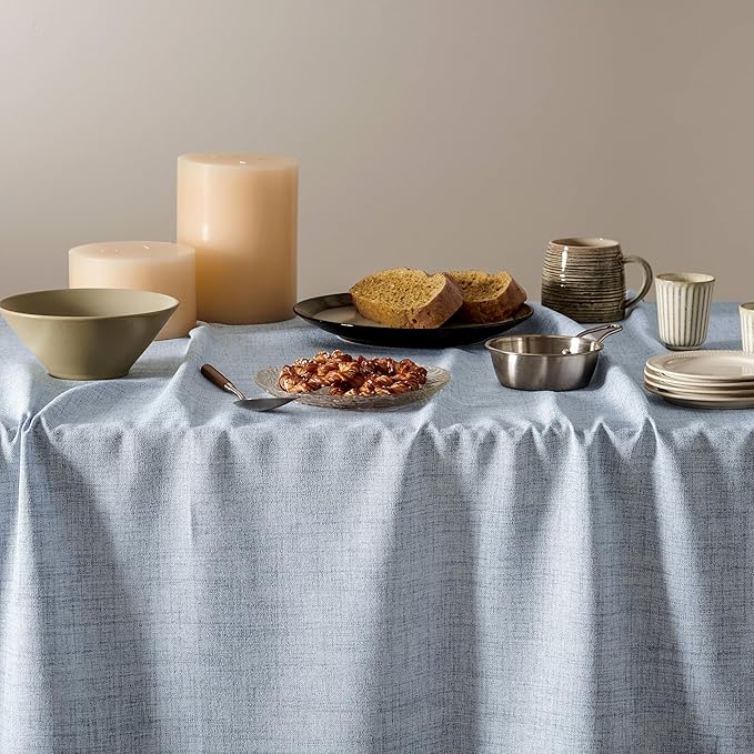Linen Tablecloth for Square Table 52x52 Inch Blue, Farmhouse Style Blue Tablecloth, Water Resistant Burlap Tablecloths for Dining Table Farmhouse Kitchen