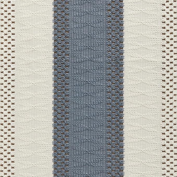 ZeeMart Macrame Style Bicolor Stitching Table Runner, 14 x 108 Inch Navy/Ivory, Boho Navy Blue Table Runners 108 Inches Long, Farmhouse Woven Home Decor