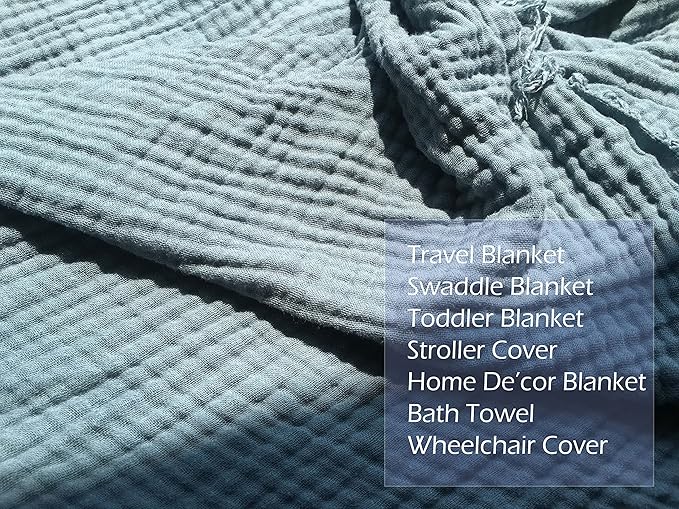 KyraHome Muslin Blankets for Adults, 100% Organic Cotton Blanket Plant Dyed, Breathable Lightweight Gauze Throw Blanket for Couch, All Season, 50"x60" (Slate Blue)