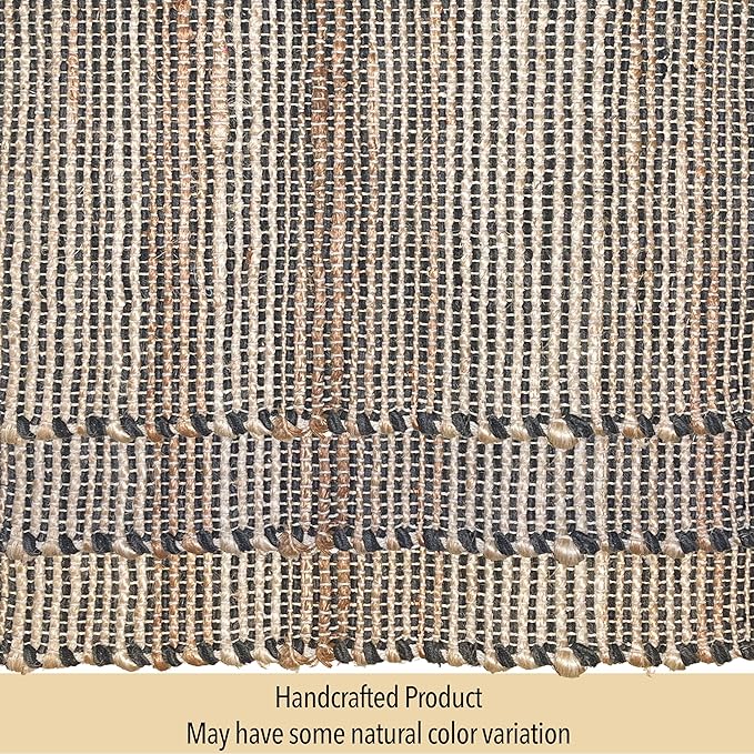 Chardin home Natural Jute Table Runner 13x48 Inch – Vintage Boho Rustic Table Decor – Handwoven Table Runner in Natural Jute and Black – Farmhouse Dining or Console Table Accent