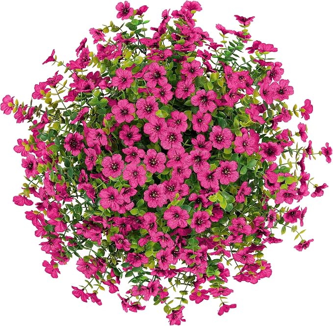 HyeFlora Artificial Fake Hanging Plants Flowers Basket for Outdoor Outside Porch Summer Decoration, Faux Silk Hotpink Dasiy UV Resistant Realistic in Planter for Home Patio Garden Yard