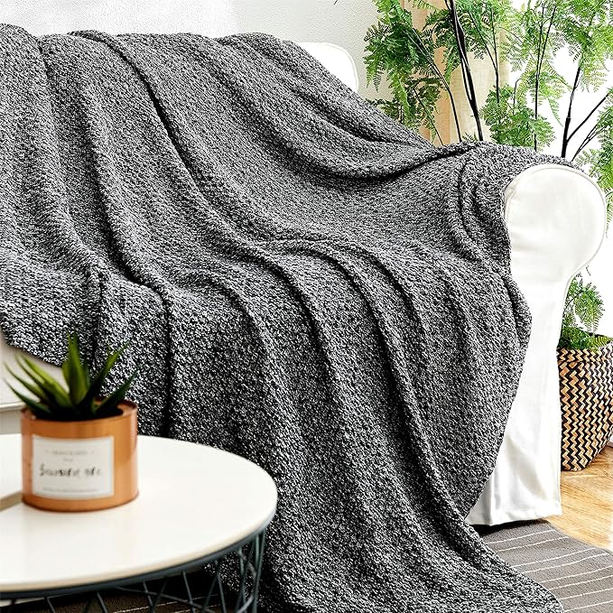 Longhui bedding 100% Cotton Knitted Throw Blanket – Black White, Soft & Cozy, Machine Washable, 60"x80" – Perfect for Living Room, Couch, Sofa, Bed or Travel