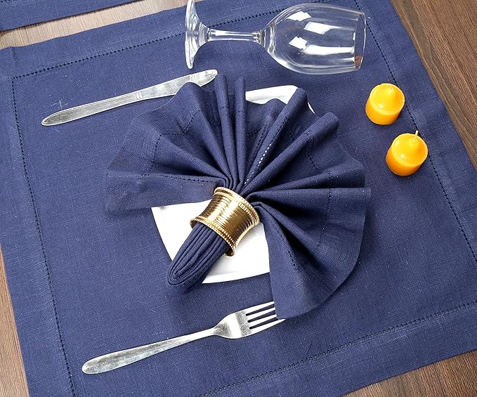 Lightnpro Premium Hemstitched Navy Blue Cloth Napkins Set of 6-18x18 Inch Soft 100% Cotton Fabric - Washable Reusable Dinner Napkins for Weddings, Parties & Elegant Home Decor