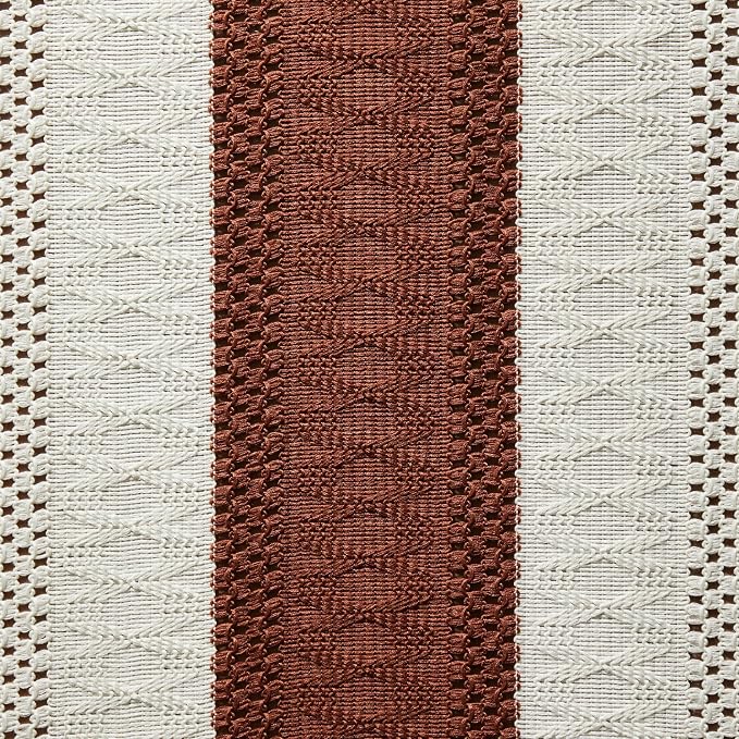 ZeeMart Macrame Style Bicolor Stitching Table Runner, 14 x 60 Inch Terracota/Ivory, Boho Rust Table Runners 60 Inches Long, Farmhouse Woven Home Decor