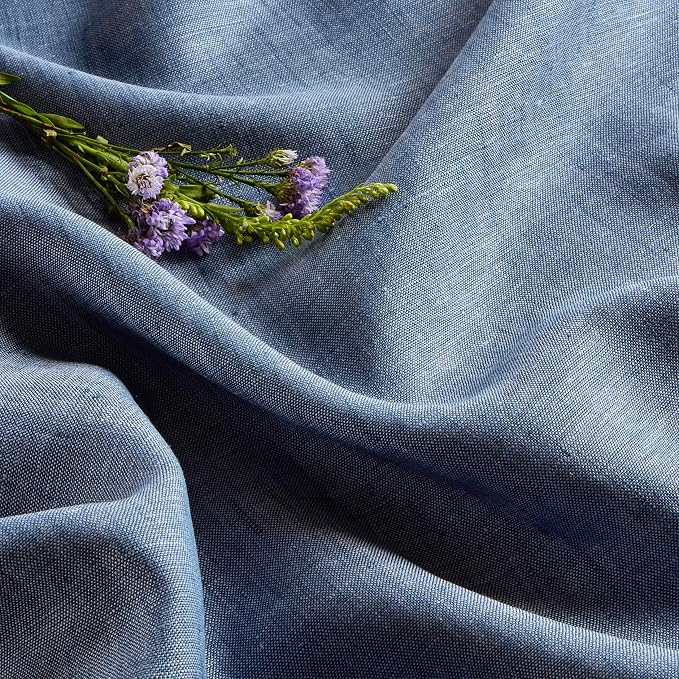 Solino Home Linen Tablecloth 60 x 108 Inch - 100% Pure Linen Blue Denim Table Cloth for Rectangular Tables - Athena, Machine Washable Cloth Tablecloth for Summer