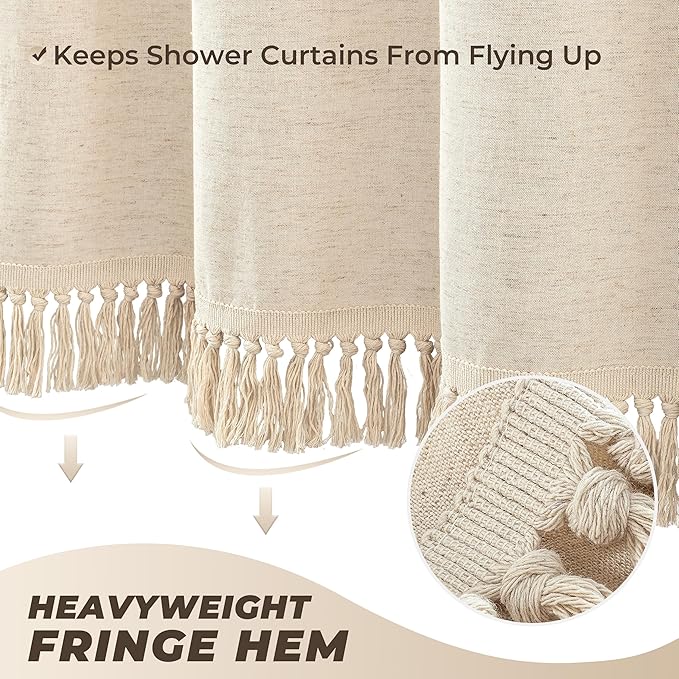 Small Stall 36x72 Half Size Natural Linen Fabric Shower Curtain with Tassels
