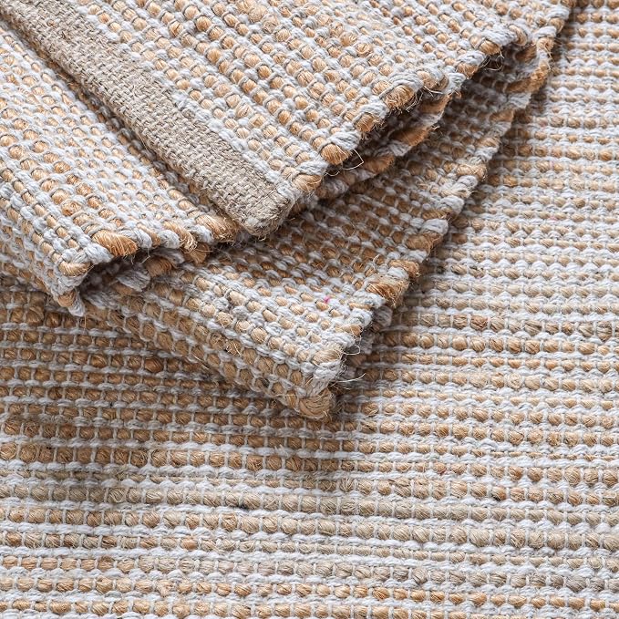 Boho Jute Table Runner for Dining Tables, Rustic Dining Table Runner Farmhouse Style , Cotton and Jute Neutral Colorful Indoor Kitchen Home Decor, 13 X 72 Inch, - Natural- Ivory