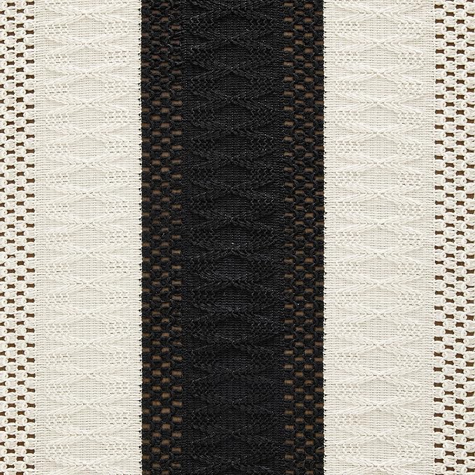 ZeeMart Macrame Style Bicolor Stitching Table Runner, 14 x 48 Inch Black/Ivory, Boho Black Table Runners 48 Inches Long, Farmhouse Woven Home Decor