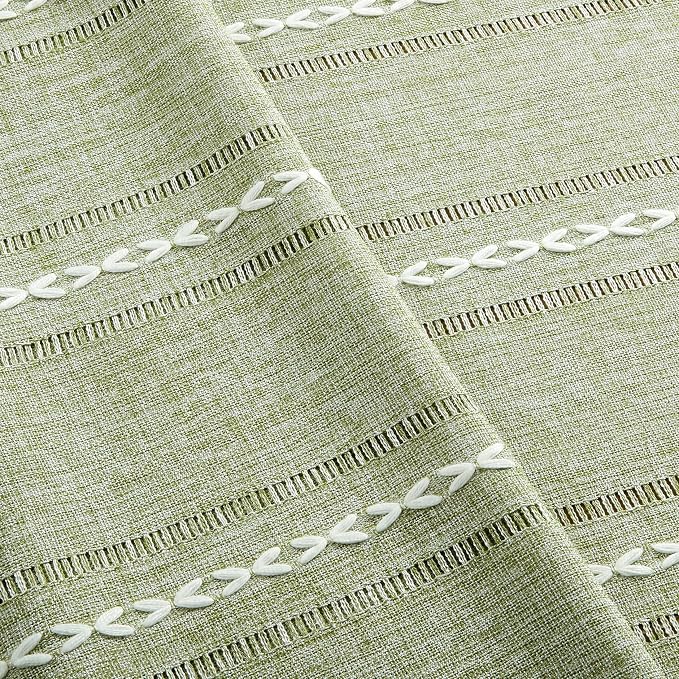 ZeeMart Hemstitched Embroidery Striped Boho Tablecloth 60x104 Inch Sage Green, Heavy Weight Farmhouse Burlap Linen Sage Green Tablecloth, Wrinkle Resistant Washable Table Cloth for Rectangle Table