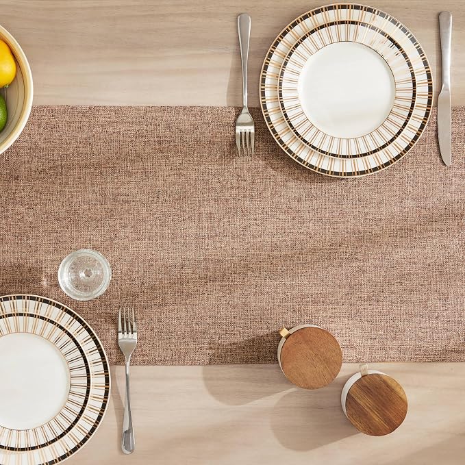 ZeeMart Burlap Style Farmhouse Table Runners 36 Inches Long, Brown Rustic Woven Coffee Table Runner for Everyday Use, 14x36 Inches, Brown